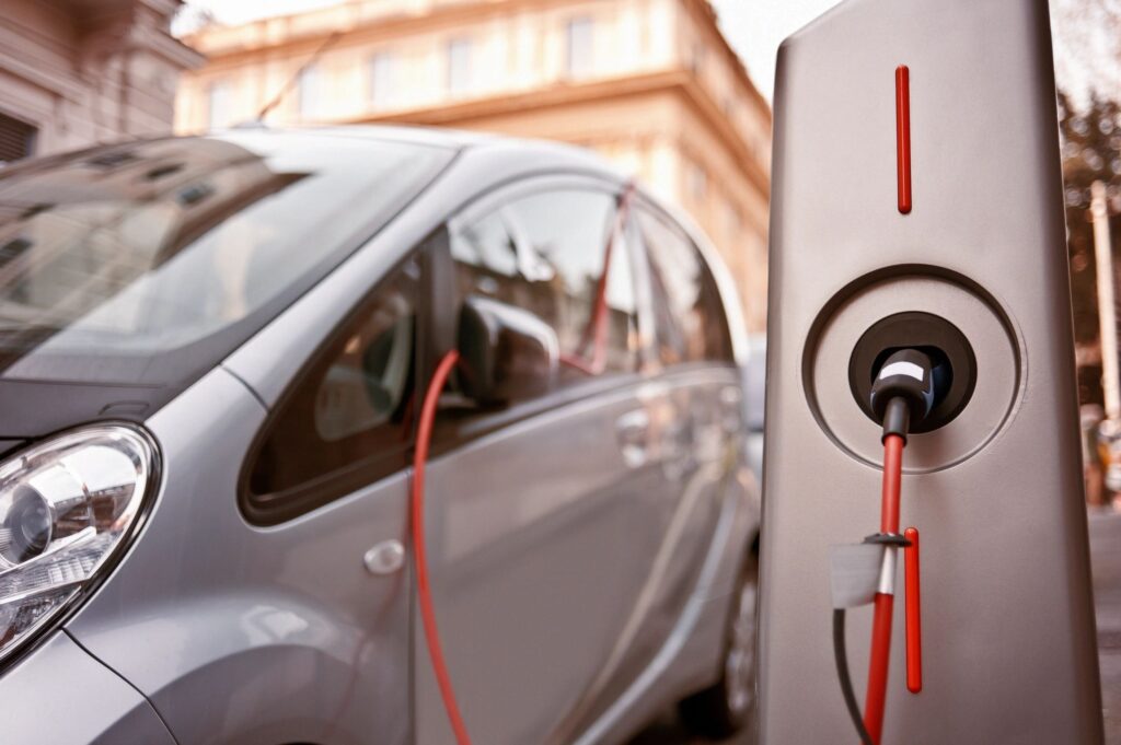 EV charging station with vehicle